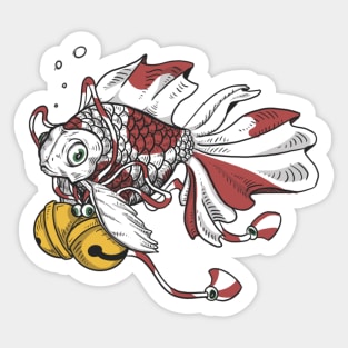 Japanese Goldfish with Lucky Bells Art Print Sticker